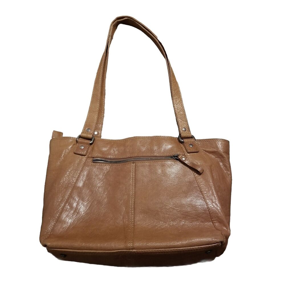 Spikes & Sparrow Shoulder Bag Tote Brown Leather Houndstooth Fabric Zip 13x10x5
